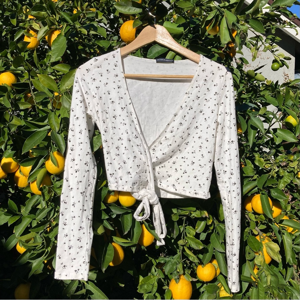 Brandy Melville White Floral Wrap Blouse